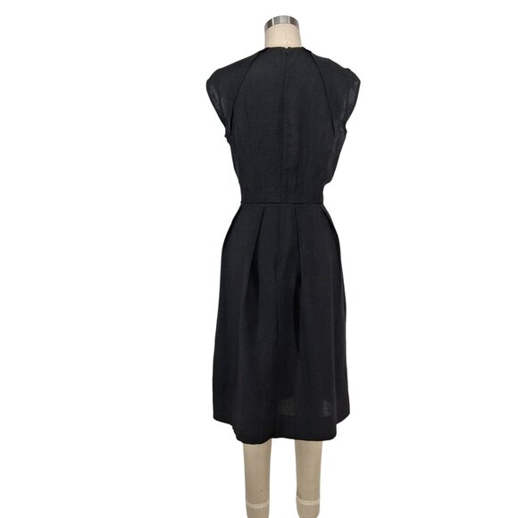 Gary Graham Black Silk Linen Dress Geometric Pleating Crew Neck SZ 2 Avant Garde - Picture 3 of 10